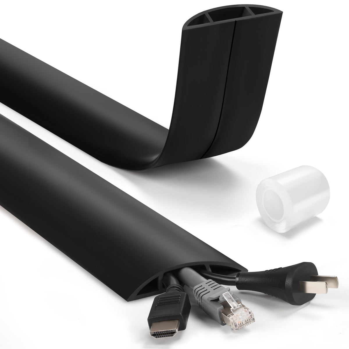 LZEOY 4ft Cord Cover for Wires on Floor, Grey Extension Cable Management, Hide Electrical Hider Protector, Cable Cavity: 0.78" W x 0.32" H