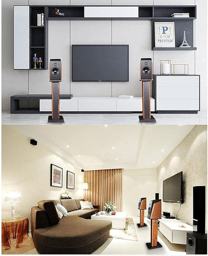 Wood Grain Speaker Stands 36 Inch Universal Floor Speaker Stand Pair Heavy Duty Hollowed Stands for Home Theater Speakers with Sand Filling Tuning Function - Pair