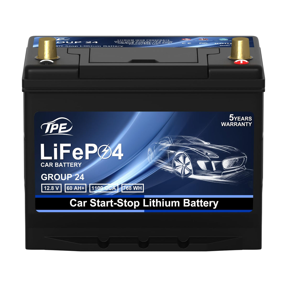 TPE BCI Group31 Car Start Stop System LiFePO4 Lithium-ion Battery 12.8V 100AH 1500A 1280WH Lightweight High Performance Battery Level Display Dual Port