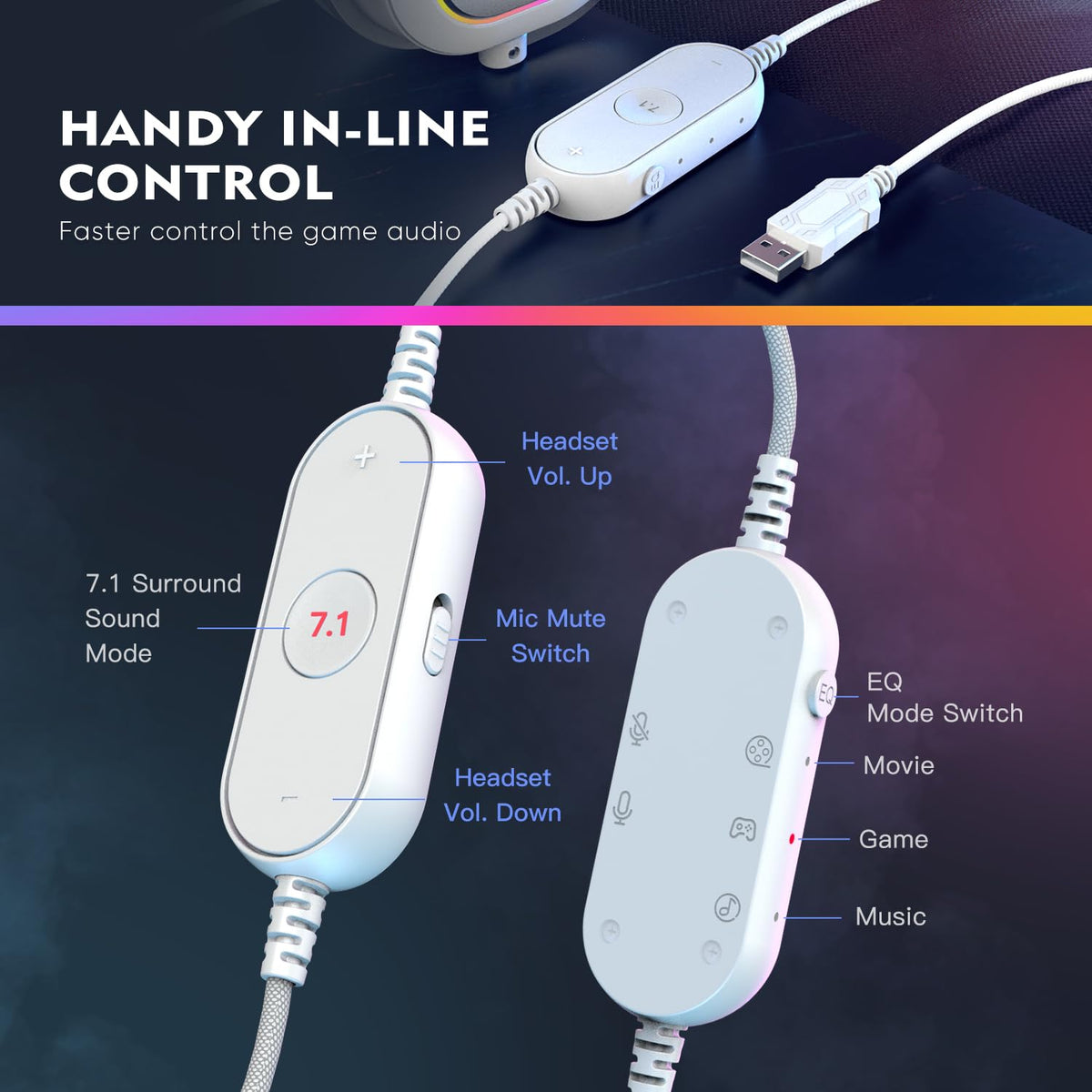 FIFINE H6W USB Gaming Headset,Wired Headphones with Mic for PC/Laptop/PS5