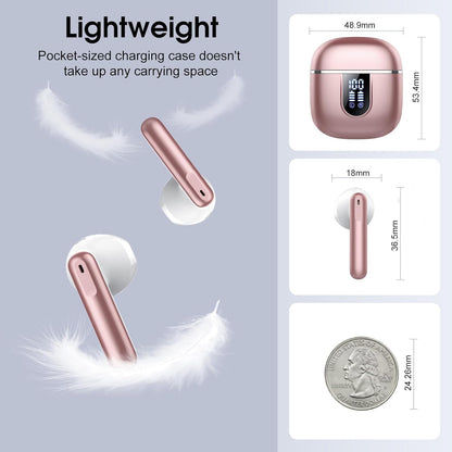 Wireless Earbuds, Bluetooth 5.4 Headphones in Ear Buds, HiFi Stereo Wireless Earphones with 4 ENC Noise Cancelling Mics, 40H Wireless Headphones with IP7 Waterproof, Dual LED Display USB C, Rose Gold