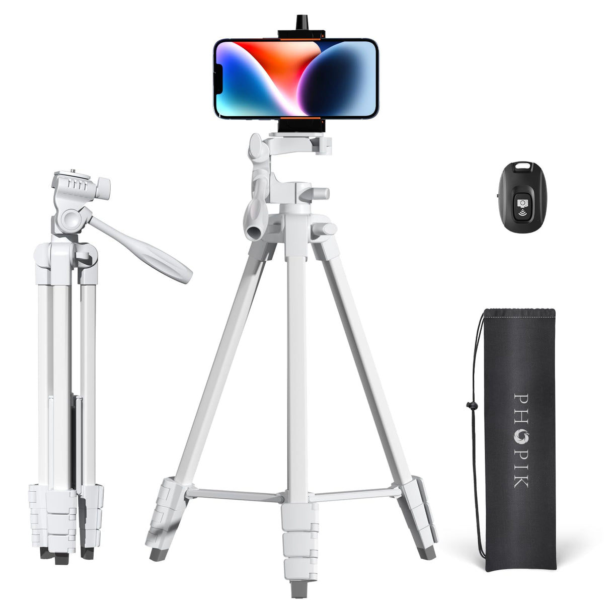 Phopik 55" Extendable Phone Tripod with Wireless Remote and Carry Bag