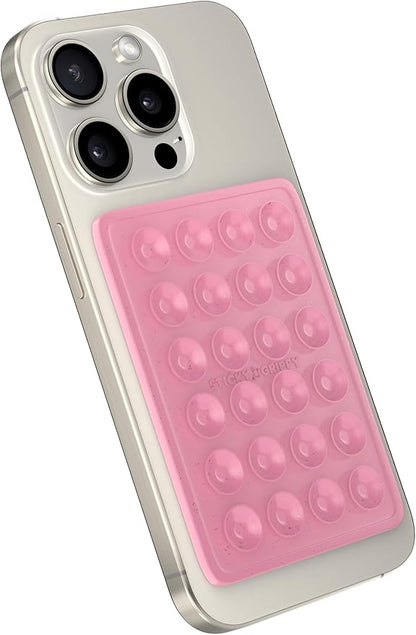 Suction Phone Case Mount, Sillicon Adhesive Phone Accessory for iPhone and Android, Hands-Free Fidget Toy Mirror Shower Phone Holder, Tiktok Videos and Selfies (Pink Glitter)