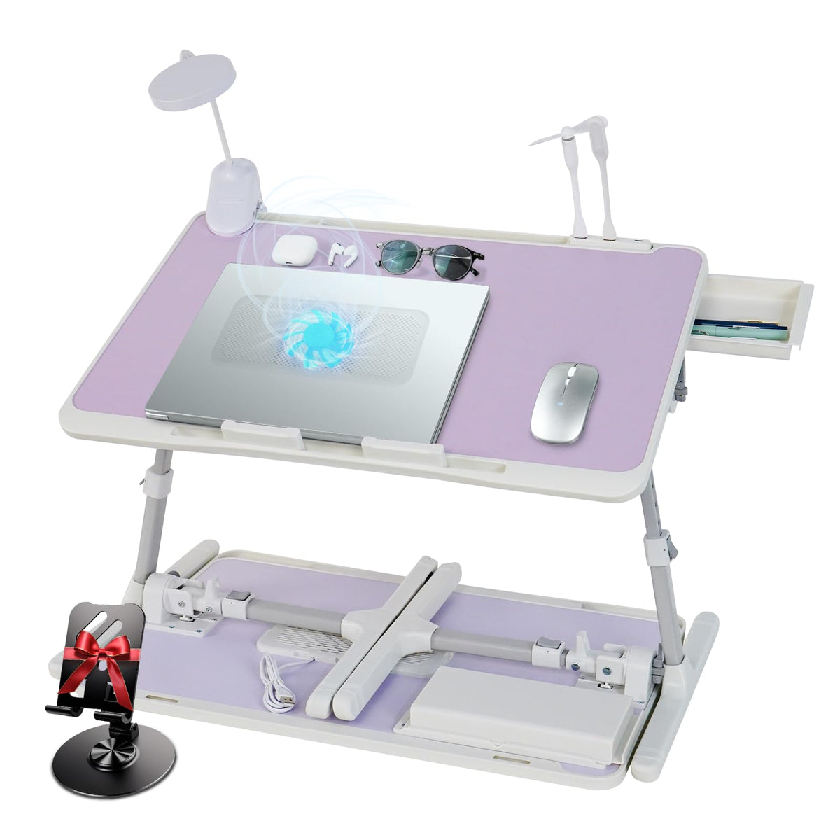 iXTRA Adjustable Laptop Lap Desk with Cooling Fan USB Light for Adults 60x40cm,Grey