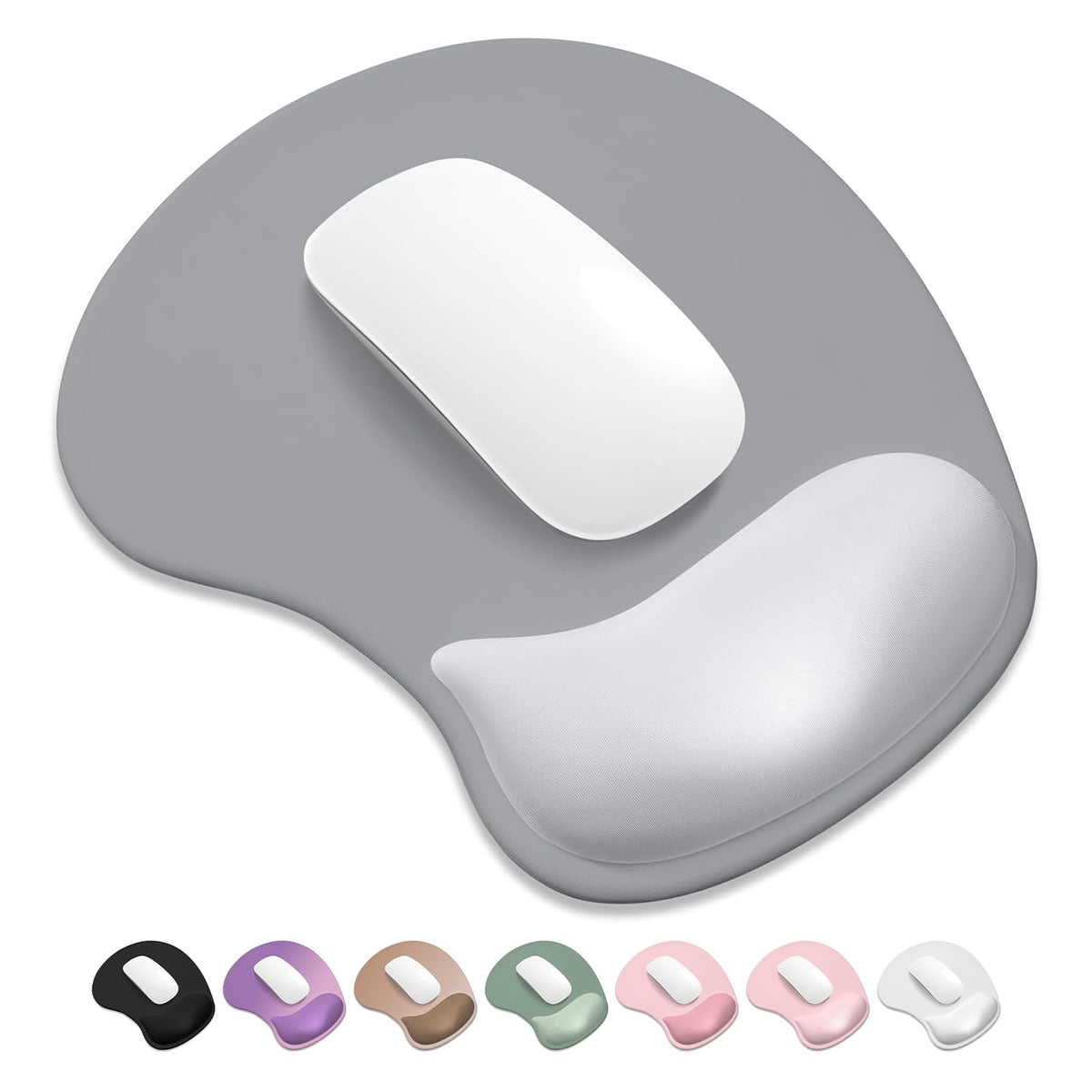 ITNRSIIET Ergonomic Mouse Pad, Cushioned Gel Wrist Rest, Non-Slip Base, Smooth Surface, Cute Multi-Color, 9.5 x 8.2 in, White