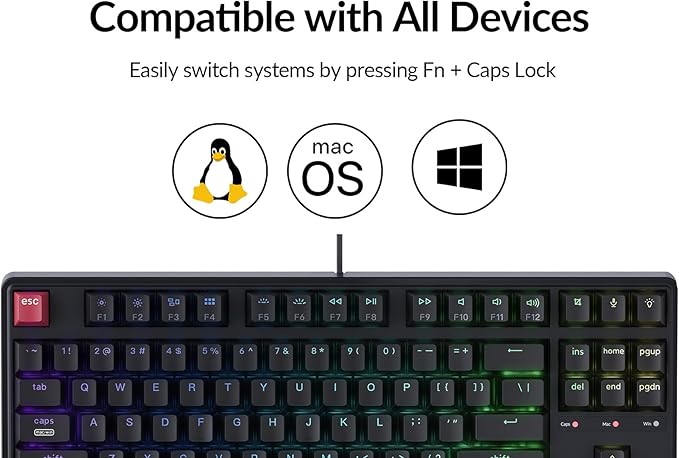 Keychron C3 Pro TKL 80% Wired Mechanical Keyboard, 8K Polling Rate, QMK/VIA Programmable, Hot-Swappable, RGB Backlit Shine-Through Keycaps, Super Brown Switch, for Windows/Mac