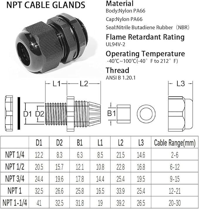 PENGLIN Cable Glands 1" NPT Nylon Cable Connector, Strain Relief Cord Connector, IP68 Waterproof Adjustable Locknut(1 Inch (8-Pack))