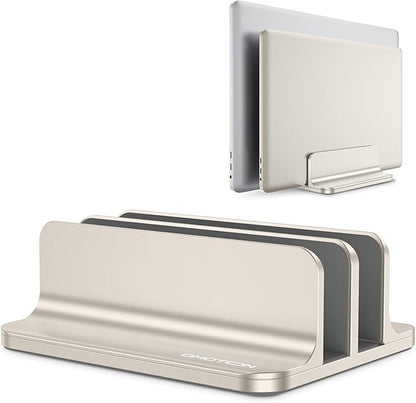 OMOTON [Updated Dock Version Vertical Laptop Stand, Double Desktop Stand Holder with Adjustable Dock (Up to 17.3 inch), Fits All MacBook/Surface/Samsung/HP/Dell/Chrome Book (Starlight)