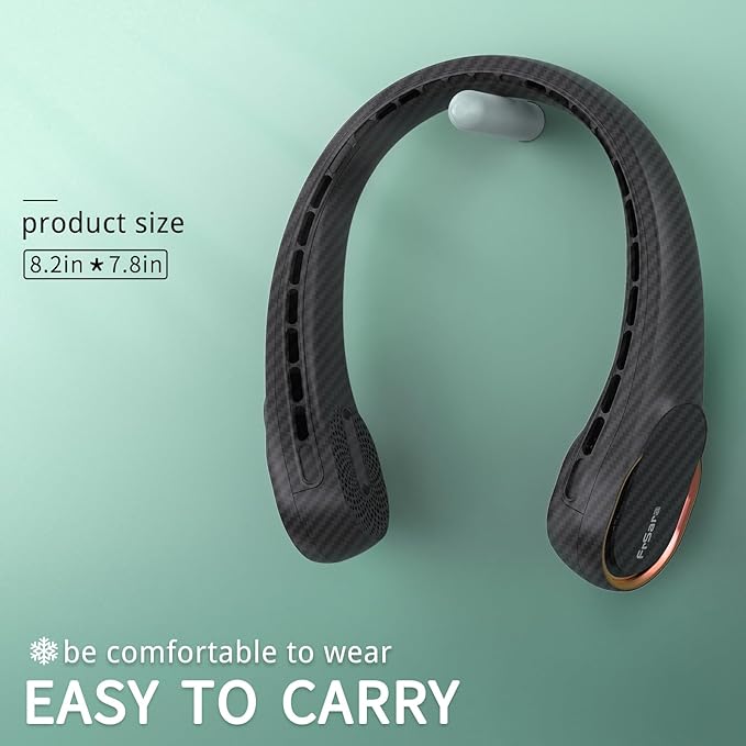 FrSara Neck Fan, Portable Personal Fan Strong Wind, 5200mAh, Air Volume,360° Cooling, No Hair Twisting, Air Volume On 2 Sides, Non-Slip, Quick Charge, Long Use Time, Gift for Women, Men, Birthday