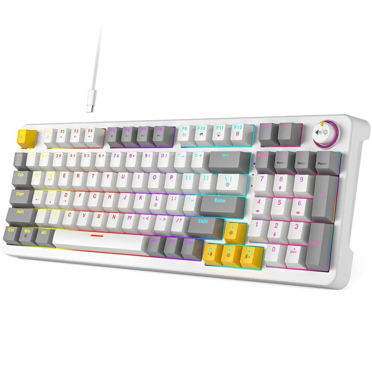 Meidosa AK96 Mechanical Keyboard Smart Display & Knob, Top Mount 96% Wired Mechanical Keyboard USB-C, Hot Swappable, Software Support, Creamy Sounding, 96 Keys(Grey)