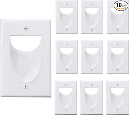 BestMounts - 10 Pack Inner Nose Behind Wall Cable Management TV Cord Hider for Wall Mounted TV - Single Gang Low Voltage Recessed Wall Plates Cable Pass Through for Wires, HDTV, HDMI (White)