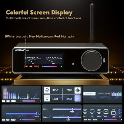 AIYIMA A80 Bluetooth Amplifier DAC Stereo HiFi Home Audio Receiver with PFFB 2.0 Channel Hi-Res Class D Power Amp with PC-USB Coaxial Optical TRS RCA Input