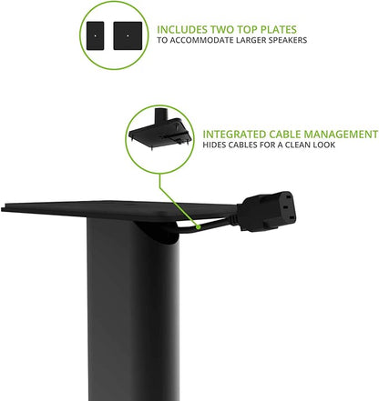 Kanto SP26PL Black Metal Speaker Stand (26 inches) - Universal Fit, Hidden Cables, Rotating Top Plate, Carpet & Hardwood Feet, ¼’-20 Mounting, Pair