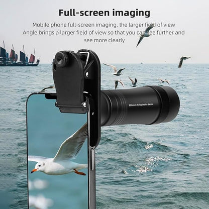 Andoer 300MM Phone Telephoto Lens for Smarphone Zoom Lens 10X with Universal Lens Clip Cleaning Cloth Storage Bag for Hiking Camping Wildlife Observation Moon Sports Game Concert Watching