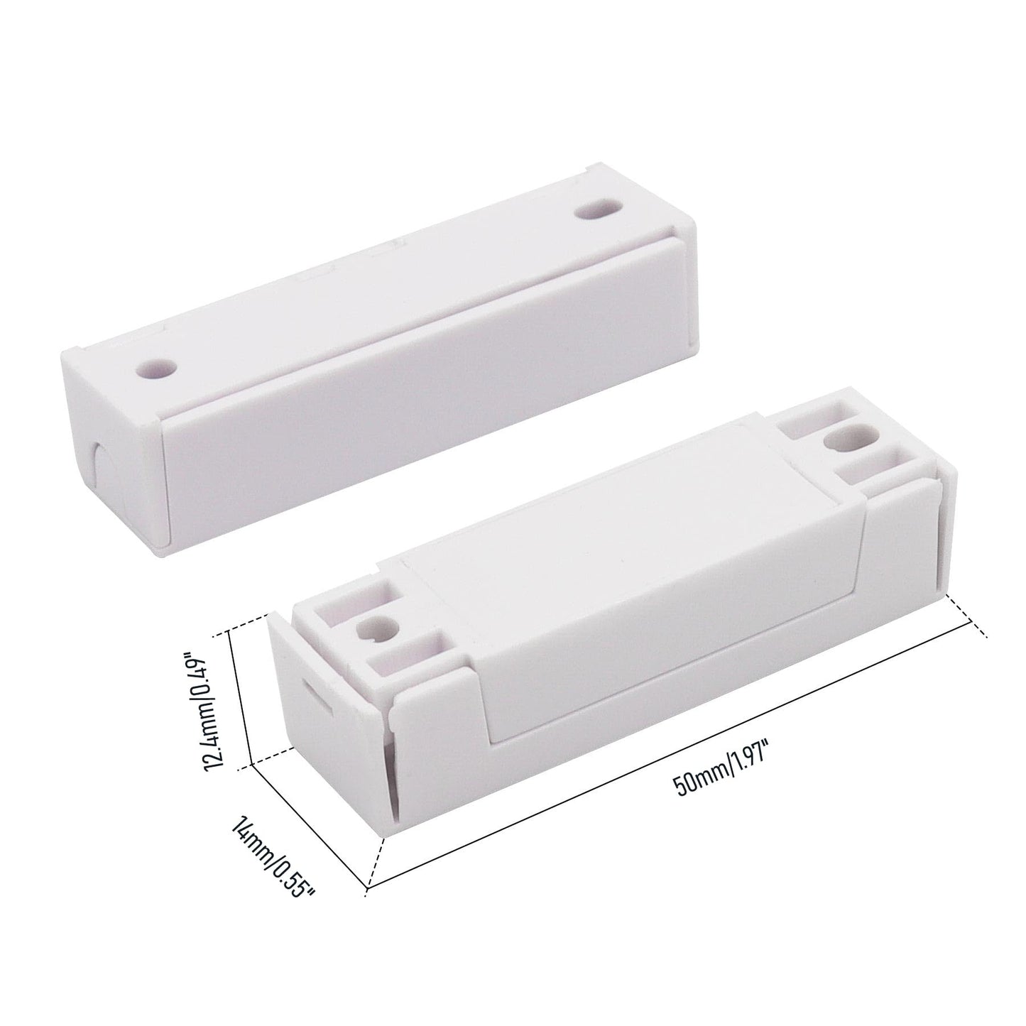 FOCMKEAS 5Pcs Magnetic Reed Switch Wired Surface Mount Normally Closed NC Contact Sensor Alarm Magnetic Door Switch with 2 Wires, ABS White, MC-44b