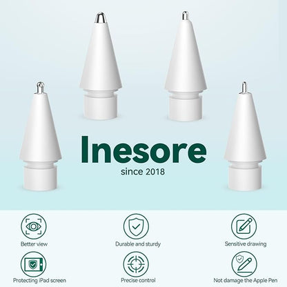 Inesore 4 Styles Replacement Tips for Apple Pencil Pro,Multiple Options Metal Durable Nibs Accessories for Apple Pencil Pro/2nd Generation/1st Gen/USB-C (4 Pack)