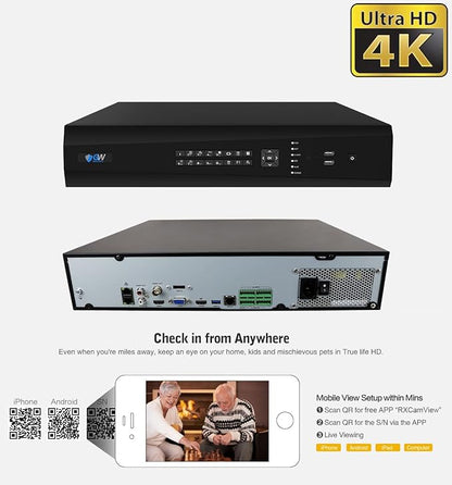 GW Security 64 Channel UltraHD 12MP 6K @ 30FPS Realtime 3X Motorized Zoom PoE Security Camera System with 32 x 12MP IP Two-Way Audio Full-Time Color Night Vision Outdoor/Indoor Smart AI Bullet Cameras