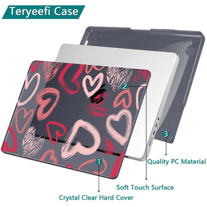 Teryeefi Design Case for M5 MacBook Pro 14 inch 2025 2024 2023 2021 Release M4 A3112 A3401 A3185 M3 A2918 A2992 M2 A2779 M1 A2442, Hard Shell Cover + Keyboard Cover for 14 inch MacBook Pro, Heart A002