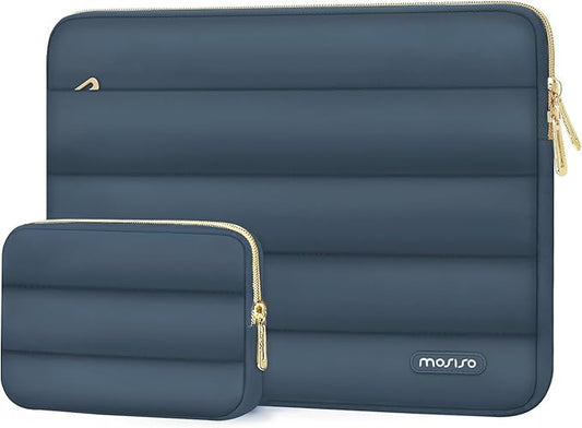 MOSISO 15-15.6 inch Laptop Case, 16 inch Puffy Laptop Sleeve Compatible with MacBook Pro 16, HP Dell ASUS Acer Toshiba Lenovo Notebook Computer, Polyester Horizontal Bag with Small Case, Haze Blue