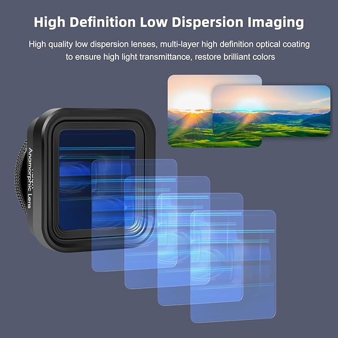 Andoer Anamorphic Movie Lens 1.55X - Universal Lens Clips & Carry Bag - Compatible with iPhone 15/14/13/12/11