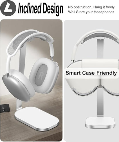 VICHYIE Headphone Stand for AirPods Max, Headset Holder with Aluminum Supporting Rod, Heavy Base Desk Stand Headphones Support Accessory for All Headphones - Silver White
