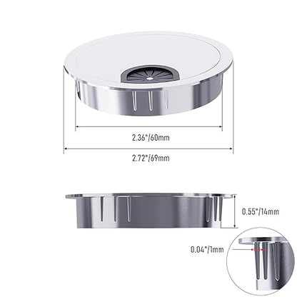 Desk Grommet 2-3/8 Inch 60mm, Zinc Alloy Computer Desk Wire Hole Cover, Office Desktop Cord Cable Hole Metal Ring, Bright Silver