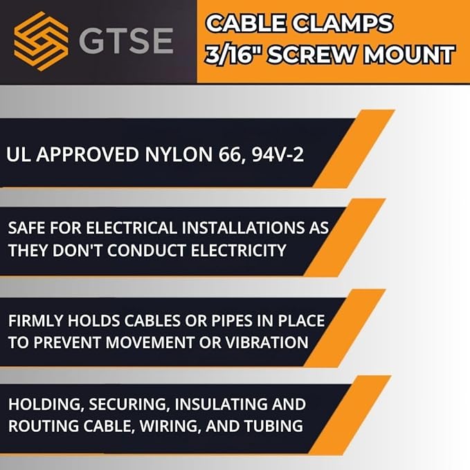 GTSE White Nylon Plastic Cable Clamps, 3/16" Screw Mounts for Cable, Rope, Tube Management, 100 Pack