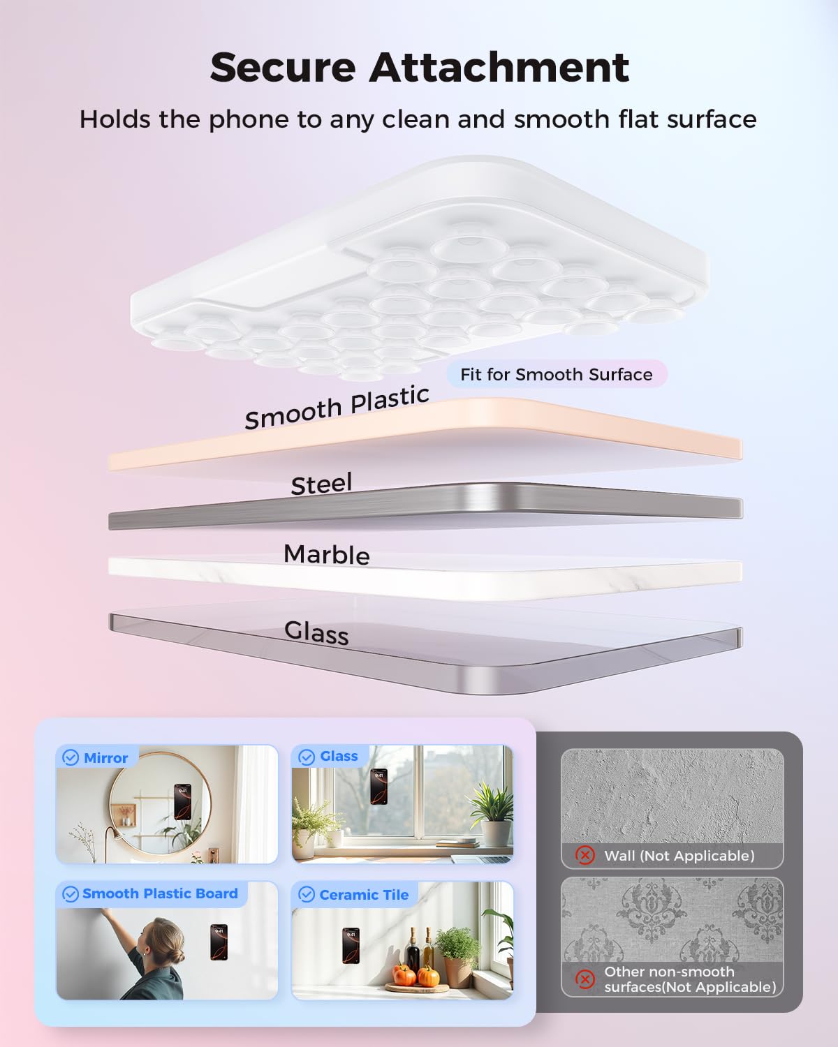 SUPERONE Magnetic Suction Phone Mount for MagSafe Case, Magnetic Silicone Sticky Phone Grip Holder for iPhone 17/16/15/14/13/12 Series, Hands-Free for Makeup/Selfie/Live Streaming/Vlog/TikTok - Clear