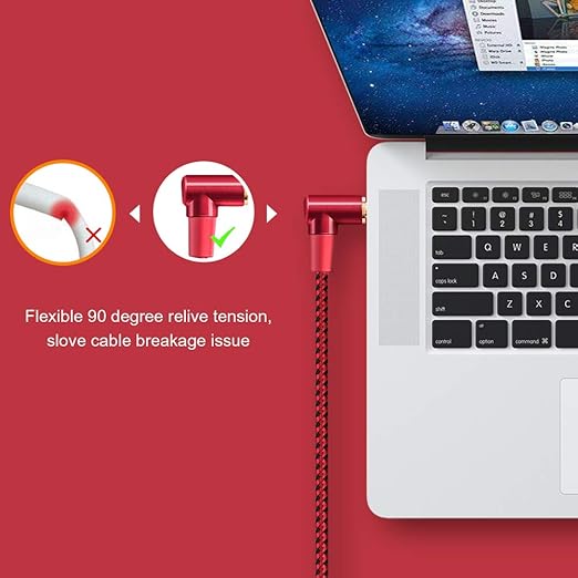 CableCreation Audio Cable, 3FT 3.5mm Right Angle Male to Male Auxiliary Jack HiFi Cable with Silver-Plating Copper Core,24KGold Plated, Red