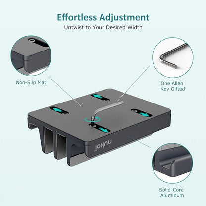 Vertical Laptop Stand - SPACEMax Adjustable GRIPLock Anti-Tip Silicone 4 Slots Aluminum Desktop Holder - Double Dock Stand - 2 Phone Slots Fits Up to 17.3” Laptops, Tablets, Phones - Gray