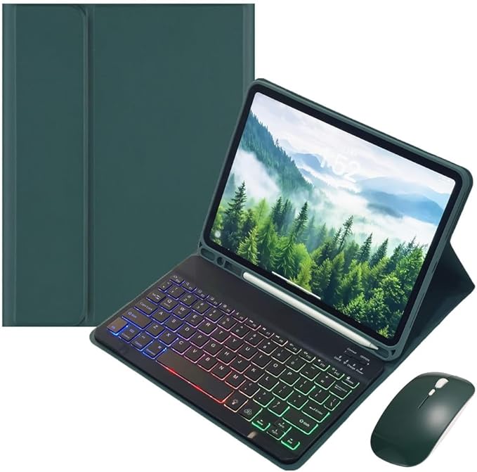 Rainbow Backlit Keyboard Case for iPad Pro 13 inch (M4) 2024 with Mouse and 7 Colors RGB Colorful Backlight Magnetic Detachable Bluetooth Keyboard Cover,Dark Green+Black