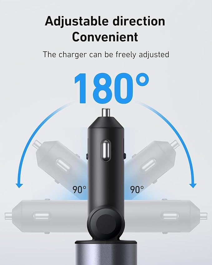 Car Phone Charger Adapter 2Pack Retractable Car Charger 4in1 Fast Charging Dual Retractable Cables 31.5 Inch Multiple Ports Charging Station Compatible with iPhone 16/15/14/13/12/11 Pro Max/Samsung