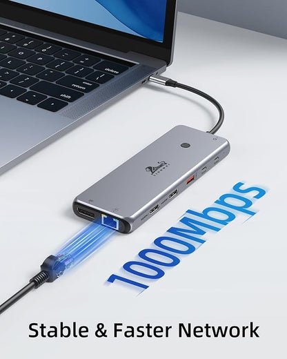 14 in 1 USB C Docking Station - Dual Monitor, Triple Display, 8 USB C/A Ports, Ethernet, Audio - For MacBook, Dell, HP, Lenovo, Surface