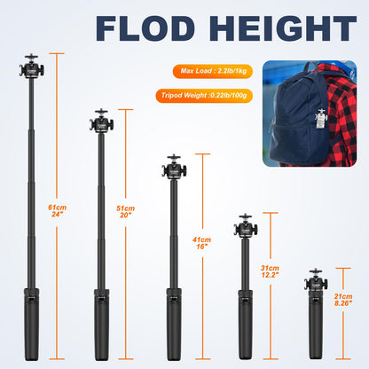COMAN Selfie Stick for iPhone, 24" Phone Tripod with Remote 360° Ball Head, Portable Stand for Cell Phone iPhone 17/16/15/14/13/12 Pro Max/Android Gopro