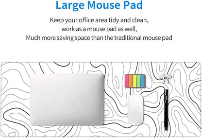 White Mouse Pad Large XL Gaming Mouse Pad for Desk Topographic Mouse Pad Desk Pad Gaming Mouse Pad White Desk Mat Extended Black and White White Topo Mousepad White Topographic Mouse Pad Full Size