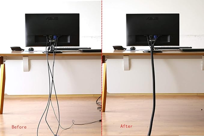 Alex Tech 25ft - 3/8 inch Cord Protector Wire Loom Tubing Cable Sleeve Split Sleeving For USB Cable Power Cord Audio Video Cable – Protect Cat From Chewing Cords - Black