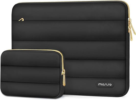 MOSISO 15-15.6 inch Laptop Case, 16 inch Puffy Laptop Sleeve Compatible with MacBook Pro 16, HP Dell ASUS Acer Toshiba Lenovo Notebook Computer, Polyester Horizontal Bag with Small Case, Black