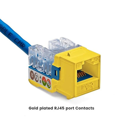 trueCABLE Cat5e Keystone Jack, Unshielded (UTP), 90 Degree Punch-Down, PoE++ (4PPoE) 100W, UL Listed, ETL Verified, ANSI/TIA Certified, Modular RJ45 Female, Yellow, 24 Pack