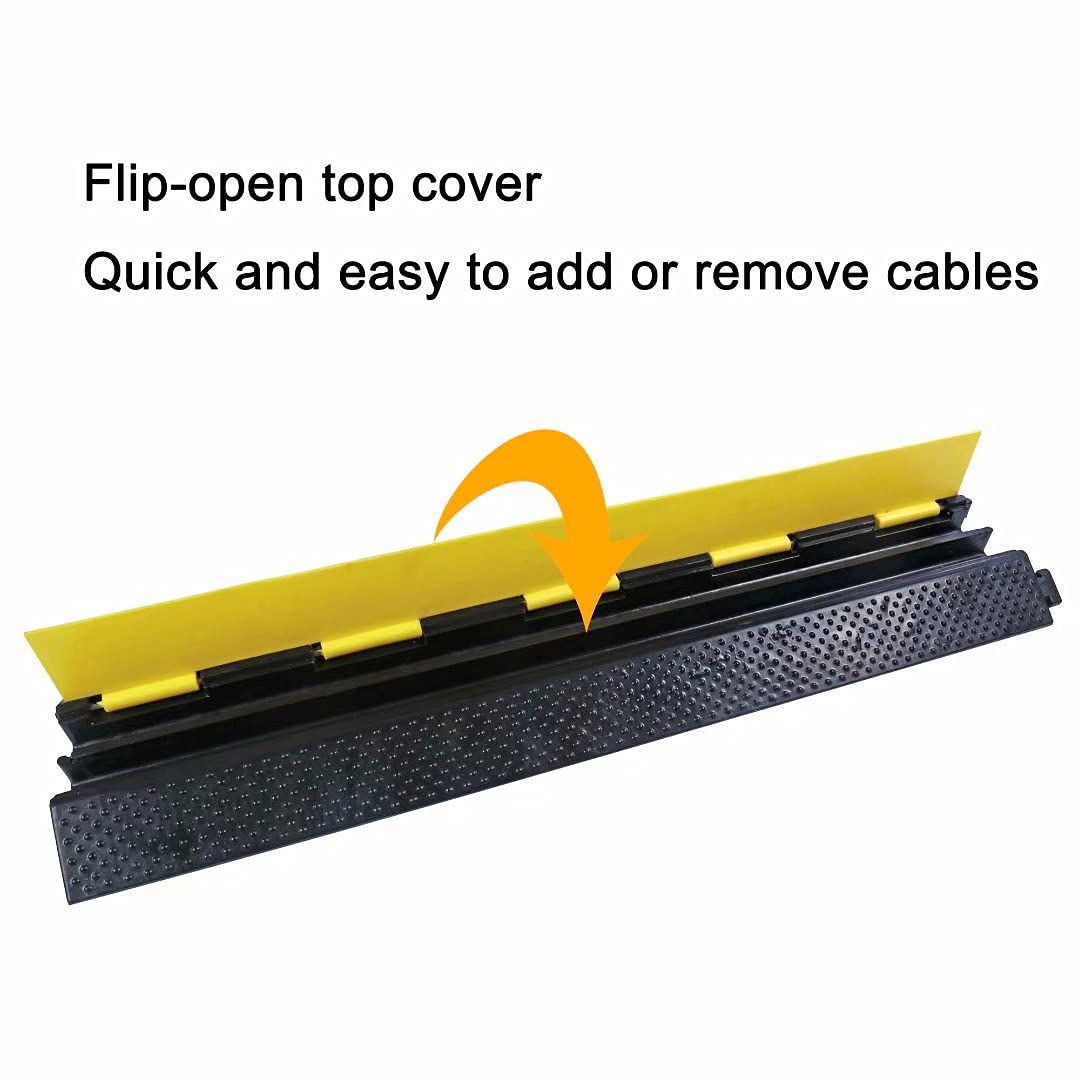 YONSHENG Rubber Cable Ramp Cord Cover Cable Protector Ramps Wire Hose Protective 2 Channel 22000Lbs Load Capacity Traffic Speed Bump for Asphalt Concrete Gravel Driveway Indoor Outdoor, 2 Pack