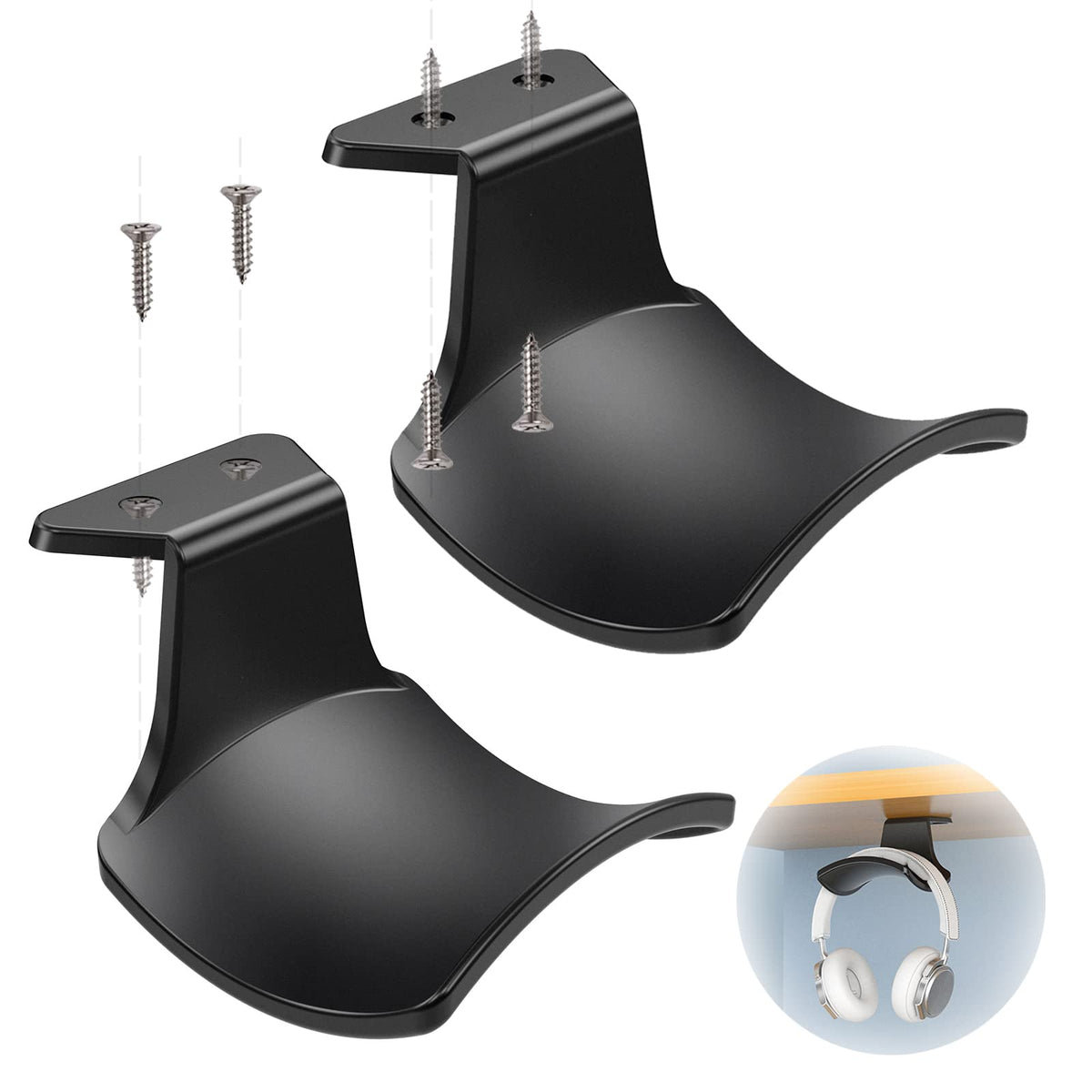 SIROLISA 2-Pack Never Fall Headphone Hook Wall Mount Headset Holder White