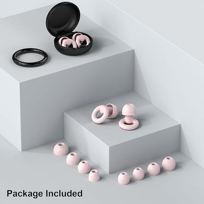 Ear Plugs for Sleeping, 2 Pairs of Reusable Earplugs for Noise Reduction 25dB-30dB with 8 Ear Tips, Soft Hearing Protection Ear Plugs for Concert,Noise Sensitivity, Study & Work