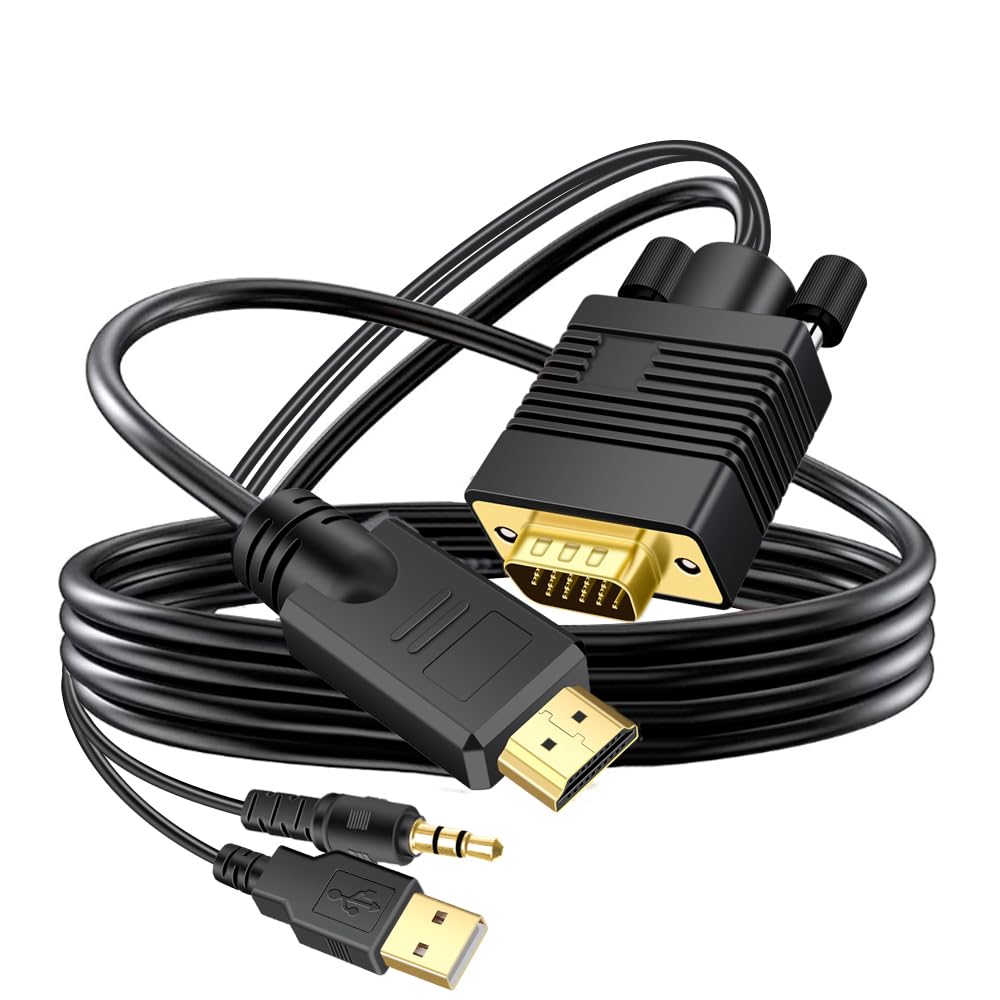 Kirzi VGA (Sources) to HDMI (Display) Cable 6ft with Audio, VGA Maleto HDMI Male Converter Cord Adapter Cable Compatible Witch Computer/Laptop to Monitor/TV, Desktop Laptop Projector to Monitor HDTV