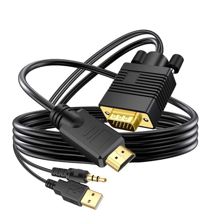 Kirzi VGA (Sources) to HDMI (Display) Cable 6ft with Audio, VGA Maleto HDMI Male Converter Cord Adapter Cable Compatible Witch Computer/Laptop to Monitor/TV, Desktop Laptop Projector to Monitor HDTV