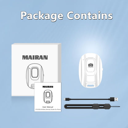 MAIRAN Rechargeable Wireless Camera Remote Shutter for iPhone and Android Smartphones, Bluetooth Phone Remote Control,Selfie Button for Photos and Videos Charging Cable Included-White