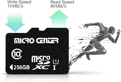 INLAND Micro Center 256GB Class 10 MicroSDXC Flash Memory Card with Adapter for Mobile Device Storage Phone, Tablet, Drone & Full HD Video Recording - 80MB/s UHS-I, C10, U1 (1 Pack)