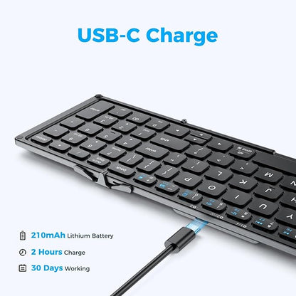 iClever Portable Keyboard, BK09 Foldable Bluetooth Keyboard with Number Pad for Travel and Business Trip, USB-C Rechargeable for Laptop, iPad, iPhone, Sync up to 3 Devices