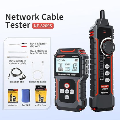 NOYAFA NF-8209S Network Cable Tester, Ethernet Cable Tester with PoE,NCV,Cable Length Test,Port Flashing,Multi-Function Trouble-Free Line Scan Mode,CAT5,CAT6 Line Tracer,LAN Network Cable Tracer Kit