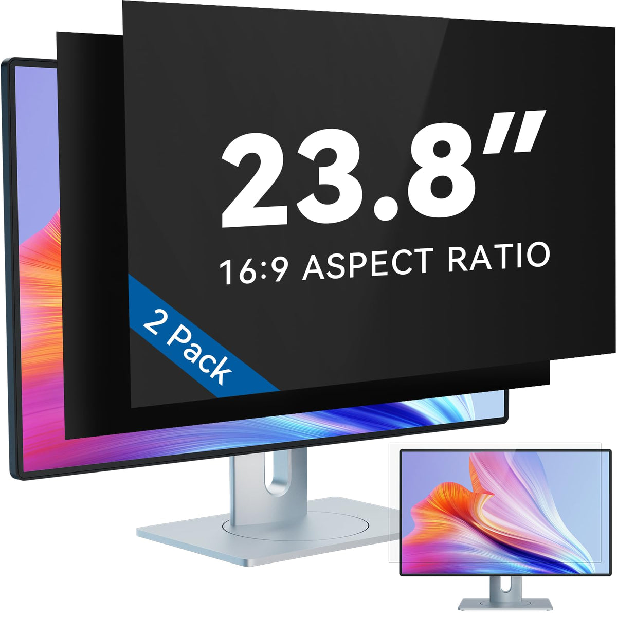 IPROKKO [2-Pack] 23.8 Inch Computer Privacy Screen Filter for 16:9 Widescreen Monitor, Removable 23.8in Anti Blue Light Glare Privacy Shield, Anti Spy Security Protector for Hp Dell Asus Acer Samsung