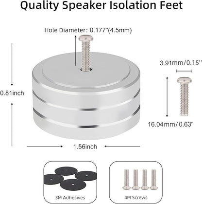 Monosaudio Isolation Feet HiFi Feet 4Pcs 40x20mm Aluminum Universal Turntable Feet with Non-Slip Rubber Rings No Need Adhesive for Audio,Speakers,Subwoofers,Home Theater,Turntable,DAC(Silver Color)