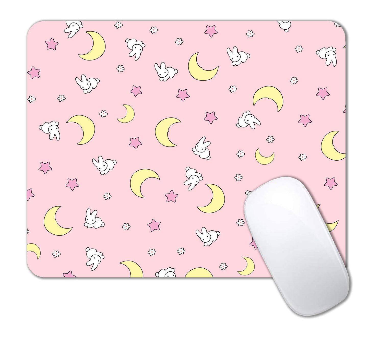 IMAYONDIA Pink Kawaii Mouse Pad, Cute Moon Bunny Small Mouse Mat，Aesthetic Anime Mousepad for Women Kids Office Home School, Computer PC Laptop Mice Pad, 9.5 x 7.9 Inch
